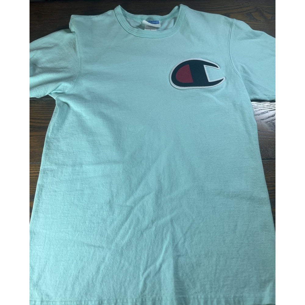 Y2K Champion Mens Medium Teal T-Shirt with Big Logo